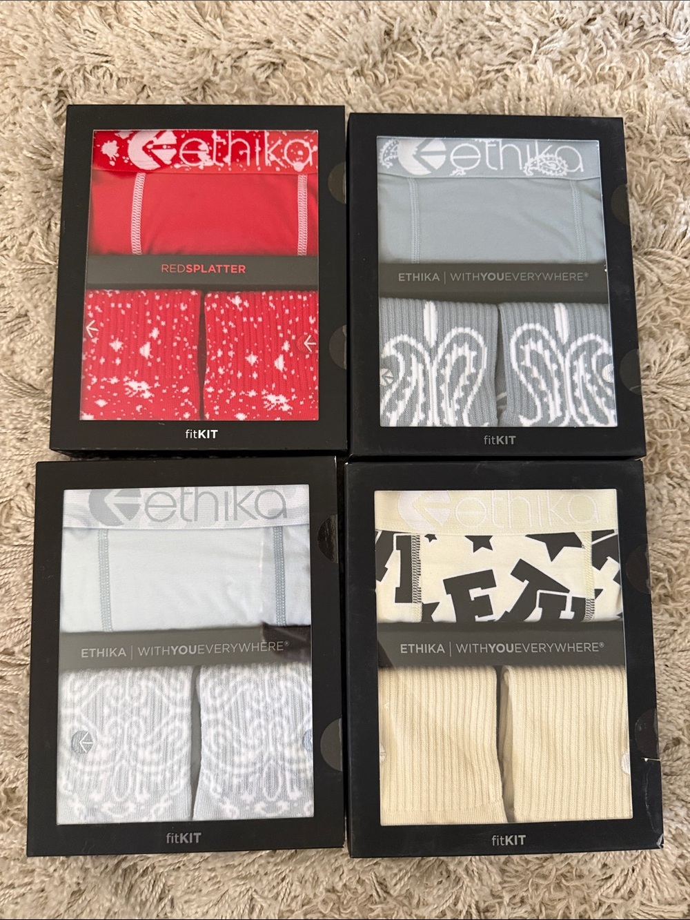 ethika Boxer Brief & Sock FitKIT Pack - Red, Light Gray, Cream, White